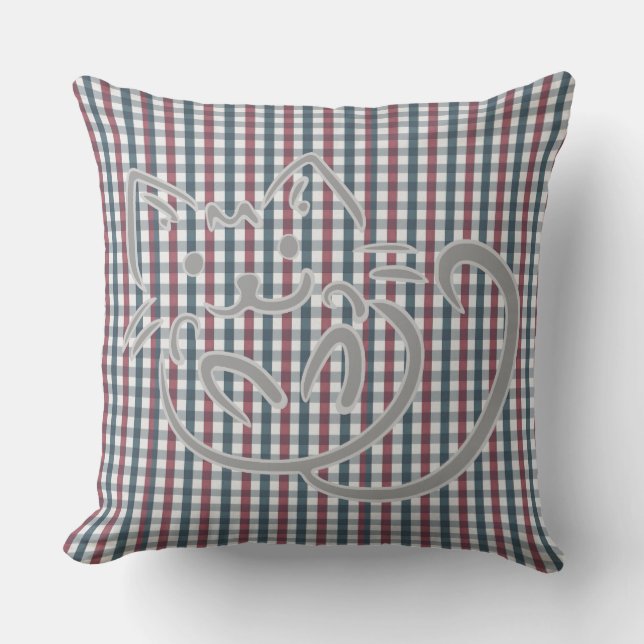 Kitty Cat and Plaid Throw Pillow (Front)