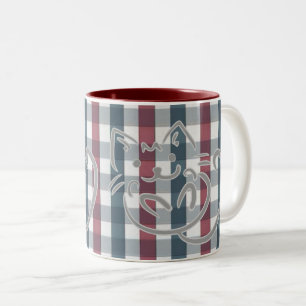 Kitty Cat and Plaid Two-Tone Coffee Mug