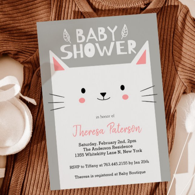 Kitty Cat Baby Shower Gender Neutral Invitation (Creator Uploaded)
