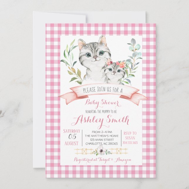 Kitty cat baby shower invitation pink girl (Front)