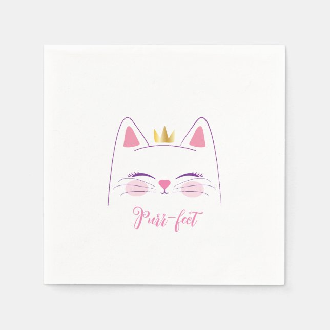 Kitty Cat Birthday Party Favour Classic Round Stic Napkin (Front)