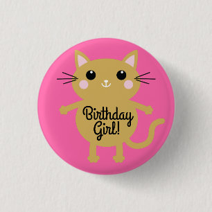 Kitty Cat Birthday Party Kids 1 Inch Round Button