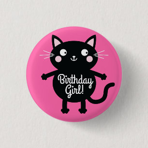 Kitty Cat Birthday Party Kids 1 Inch Round Button
