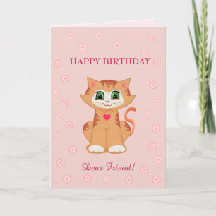 Kitty Cat Birthday Wishes for Friend Card