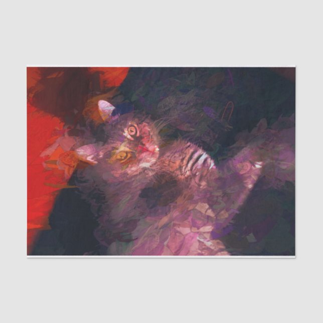 Kitty Cat Boho Purple Red Abstract Art Design Tissue Paper (Front)