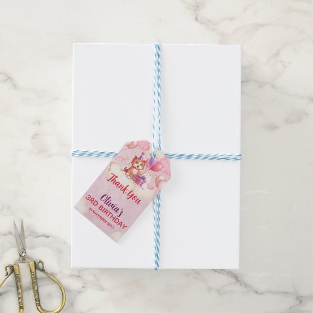Kitty Cat Celebration Birthday Gift Tags (With Twine)
