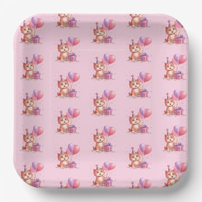 Kitty Cat Celebration Birthday Paper Plate (Front)