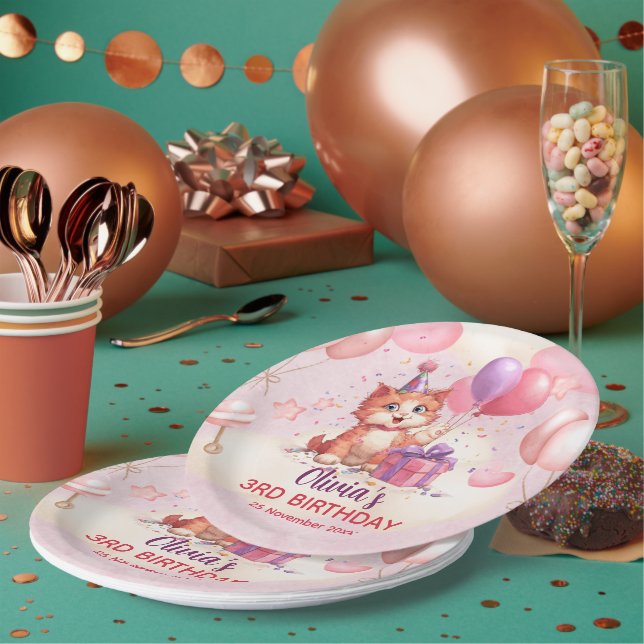 Kitty Cat Celebration Birthday Paper Plate (Multi)