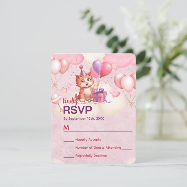 Kitty Cat Celebration Birthday Response Card (Standing Front)