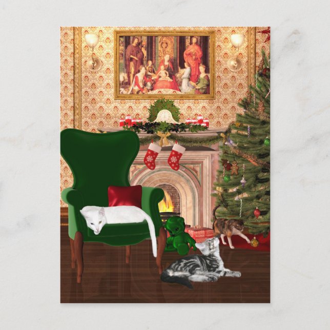 Kitty cat Christmas Holiday Postcard (Front)