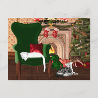 Kitty cat Christmas Holiday Postcard