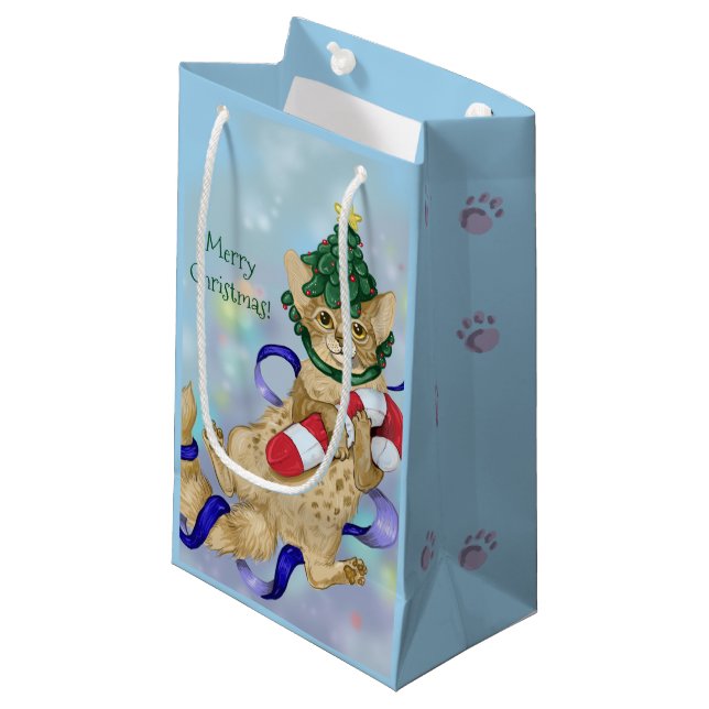 Kitty Cat Christmas Small Gift Bag (Front Angled)
