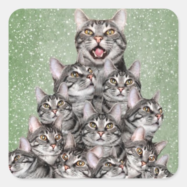 Kitty cat Christmas tree Square Sticker (Front)