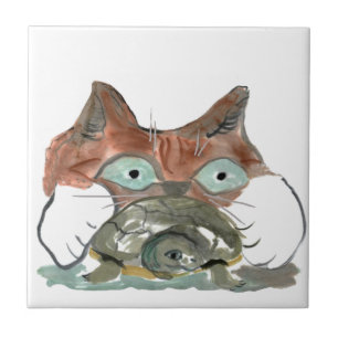 Kitty Cat Clutches his Turtle Pal Tile