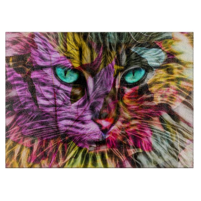Kitty Cat Colourful Artsy Design Cutting Board (Front)