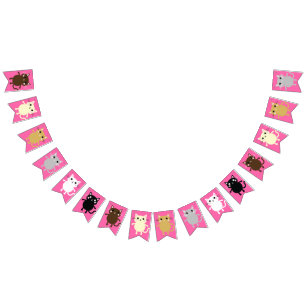 Kitty Cat Cute Kid's Birthday Party Bunting Flags
