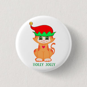 Kitty Cat Elf Christmas 1 Inch Round Button