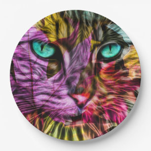 Kitty Cat Fall Leaves Artsy Design Paper Plate