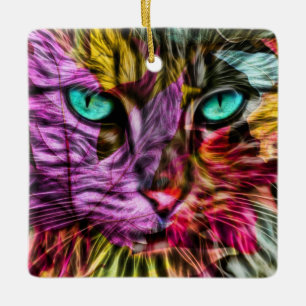 Kitty Cat Fall Leaves Colourful Artsy Design Ceramic Ornament