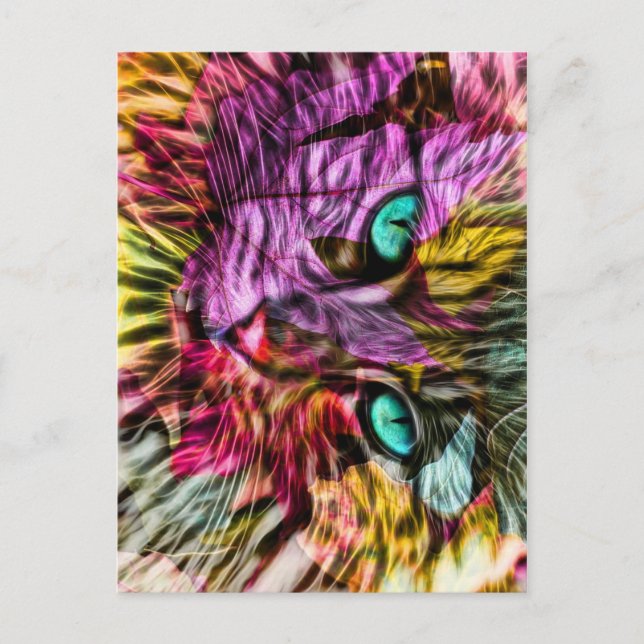 Kitty Cat Fall Leaves Colourful Artsy Design Postcard (Front)