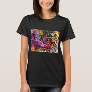 Kitty Cat Fall Leaves Colourful Artsy Design T-Shirt