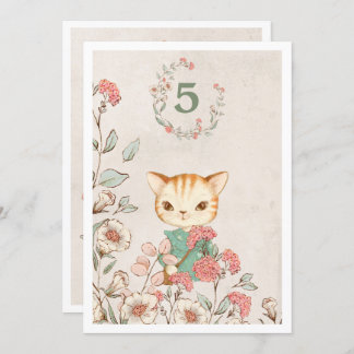 Kitty Cat Floral Girly Kitten 5-year-old Birthday Invitation