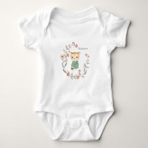 Kitty Cat Floral Personalized Name Girly Baby Bodysuit