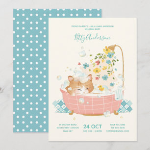 Kitty Cat Flower Bubble Bath Baby Shower Invitation