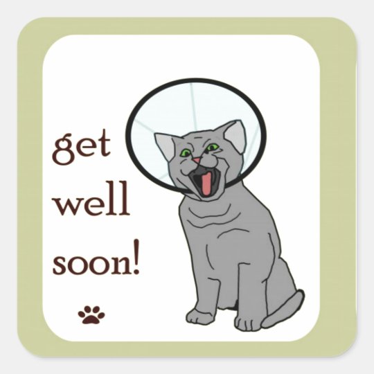 Kitty Cat Get Well Soon Square Sticker