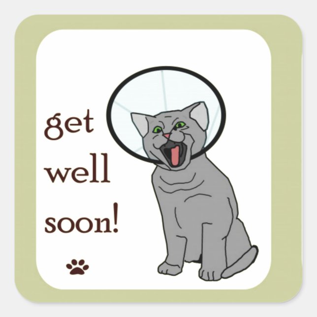 Kitty Cat Get Well Soon Square Sticker (Front)