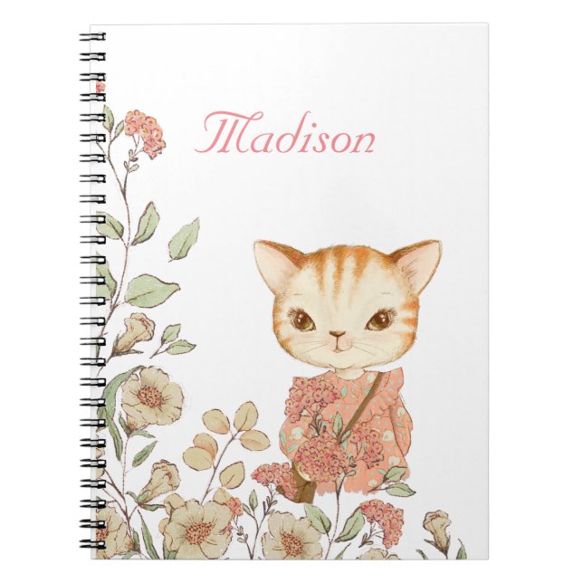Kitty Cat Girly Vintage Cute Name Personalized Notebook (Front)