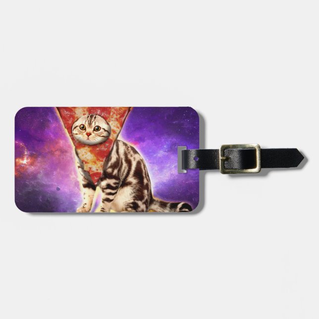 Kitty cat head pizza luggage tag (Front Horizontal)