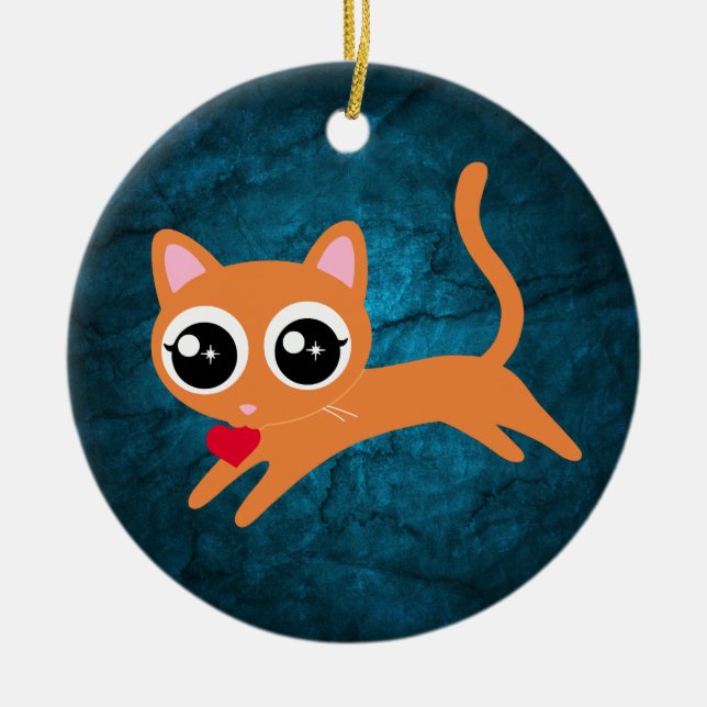 Kitty Cat Heart Thief Cute Gift Ceramic Ornament (Front)