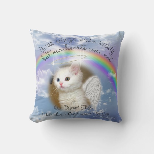 Kitty Cat- Heavenly Sky With Rainbow  Pet Memorial Throw Pillow (Front)