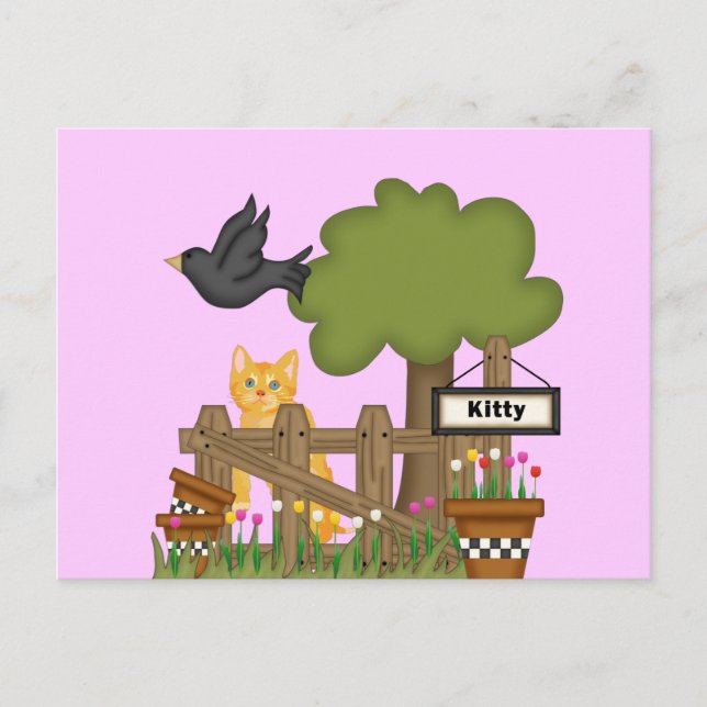 Kitty Cat In the Garden Postcard (Front)