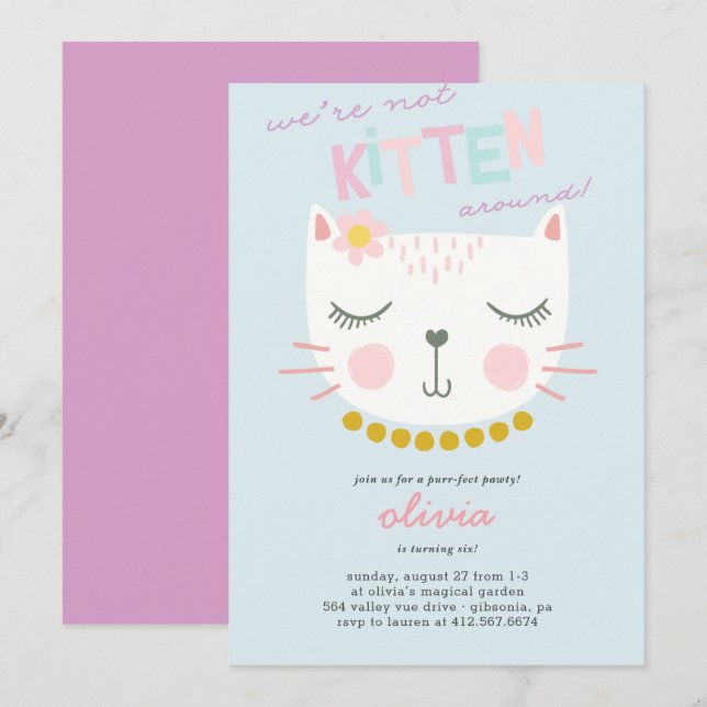 Kitty Cat Kids Birthday Invitation (Front/Back)