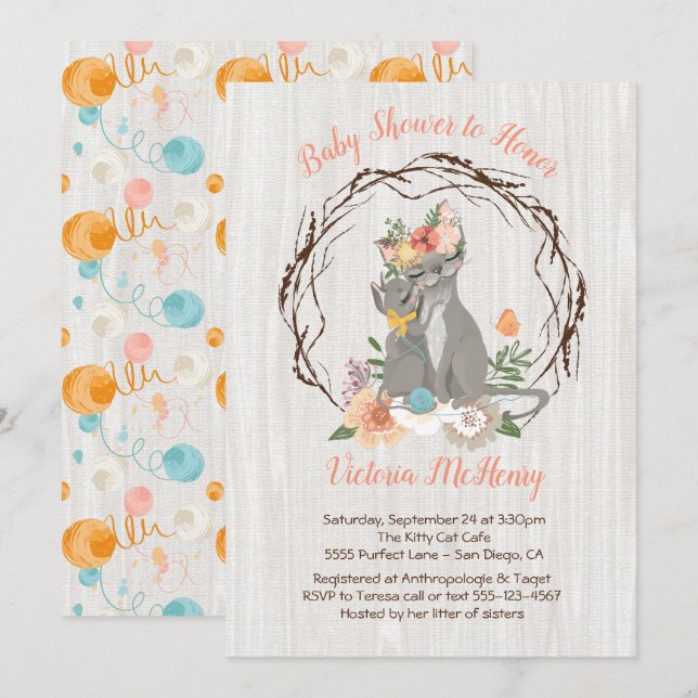 Kitty Cat kitten and Momma Baby shower Invitations (Front/Back)