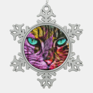 Kitty Cat Kitten Artsy Design Snowflake Pewter Christmas Ornament