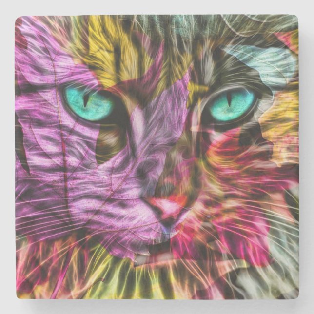 Kitty Cat Kitten Artsy Design Stone Coaster (Front)