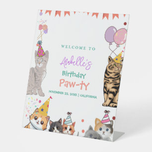 Kitty Cat Kitten Let's Pawty Birthday Welcome Sign