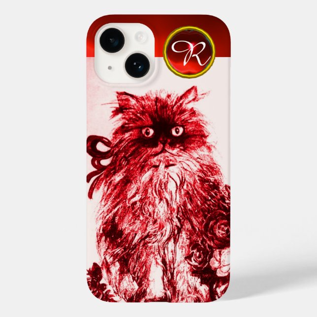 KITTY CAT- KITTEN WITH RED ROSES Gemstone Monogram Case-Mate iPhone Case (Back)