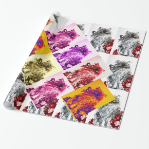 KITTY CAT /KITTEN WITH RED ROSES WRAPPING PAPER