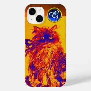 KITTY CAT,KITTEN YELLOW BLUE ROSES Gem Monogram Case-Mate iPhone 14 Case