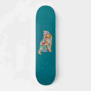 Kitty Cat Loves Flowers and Paws in the Abstract Skateboard