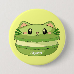 Kitty Cat Matcha Macaron 3 Inch Round Button