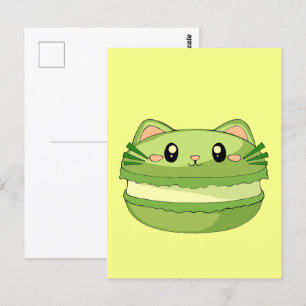 Kitty Cat Matcha Macaron Postcard