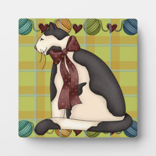 Kitty Cat on Plaid Plaque