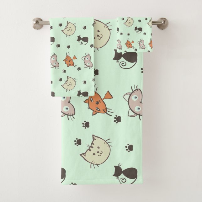Kitty Cat Pattern Bath Towel Set (Insitu)