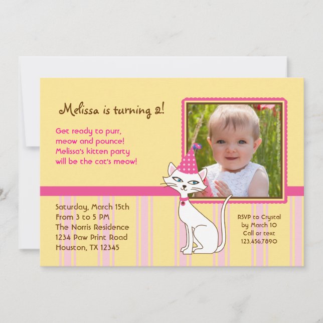Kitty Cat Photo Birthday Party Invitation (Front)