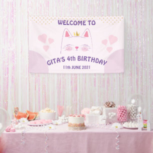 Kitty Cat Pink Birthday Banner
